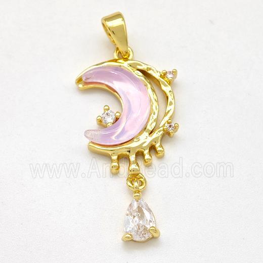 Copper Moon Pendant Pave Pearlized Resin Gold Plated
