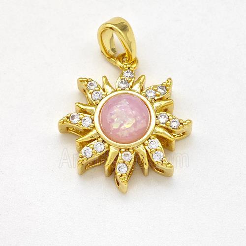 Copper Sun Pendant Pave Pink Fire Opal Zirconia Gold Plated