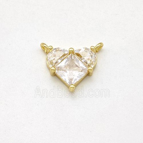 Copper Heart Pendant Pave Zirconia 2loops Gold Plated