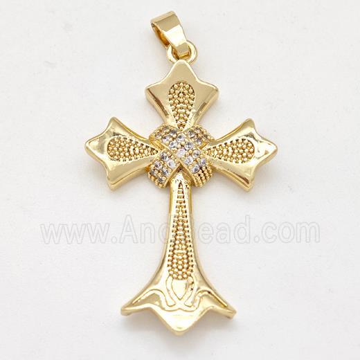 Copper Cross Pendant Pave Zirconia Gold Plated