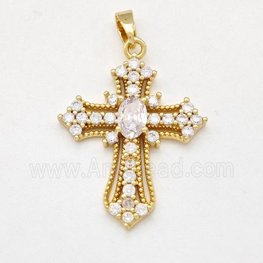 Copper Cross Pendant Pave Zirconia Gold Plated