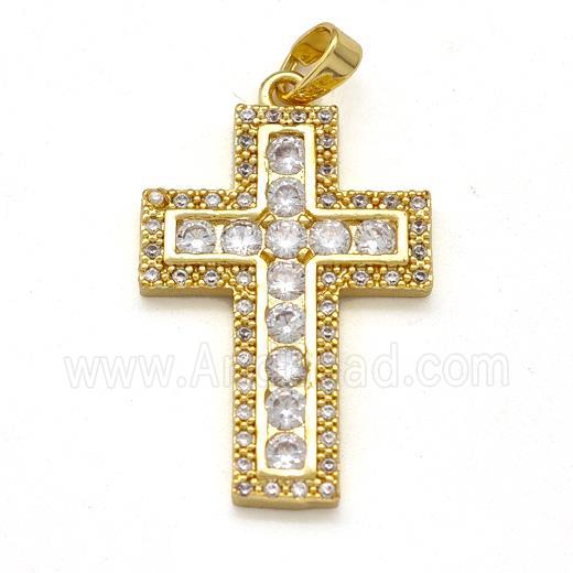 Copper Cross Pendant Pave Zirconia Gold Plated