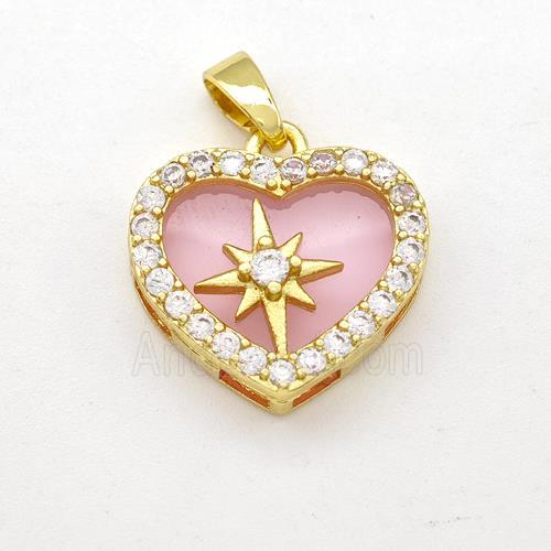 Copper Heart Pendant Micro Pave Zirconia Gold Plated