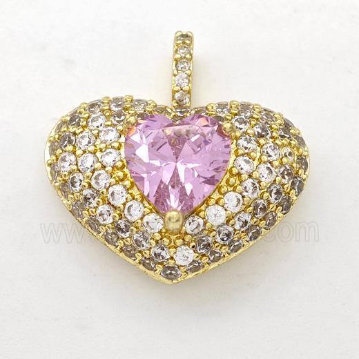 Copper Heart Pendant Micro Pave Zirconia Gold Plated
