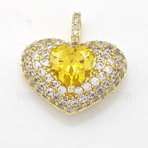 Copper Heart Pendant Micro Pave Zirconia Gold Plated