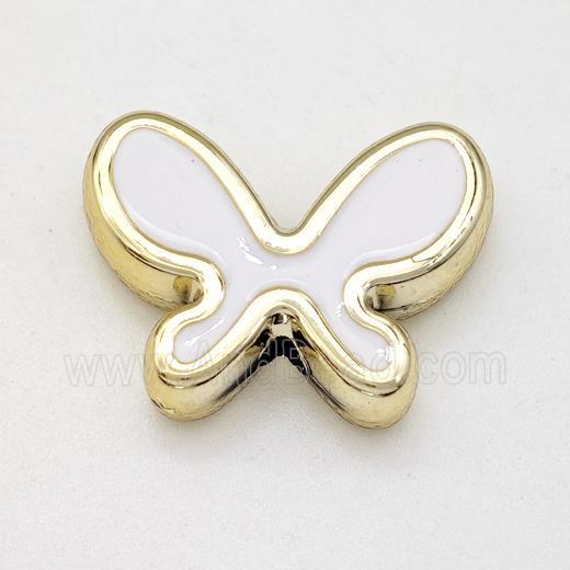 Resin Butterfly Beads White Enamel Gold Plated