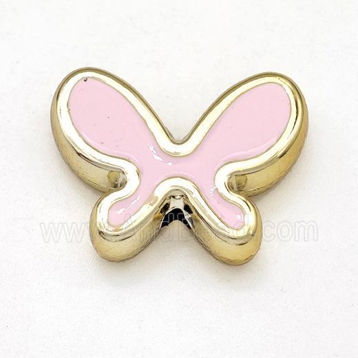 Resin Butterfly Beads Pink Enamel Gold Plated