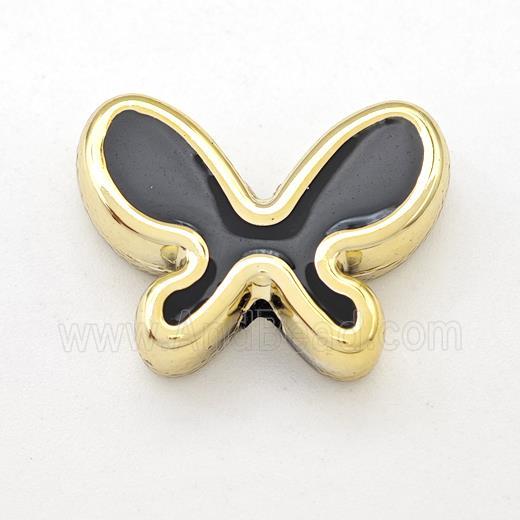 Resin Butterfly Beads Black Enamel Gold Plated