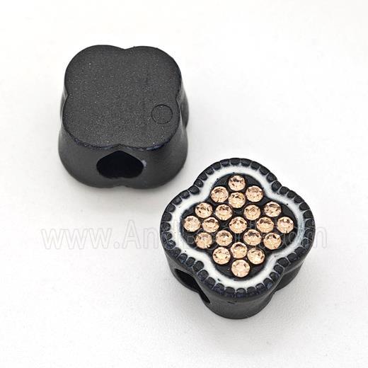 Black Resin Clover Beads Micro Pave Rhinestone Large Hole