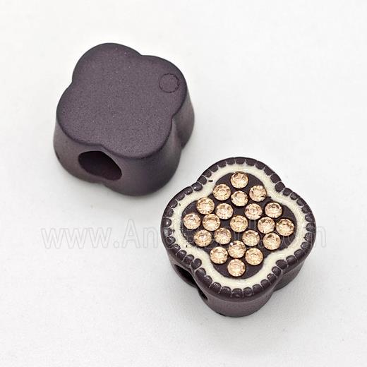 Resin Clover Beads Micro Pave Rhinestone Large Hole