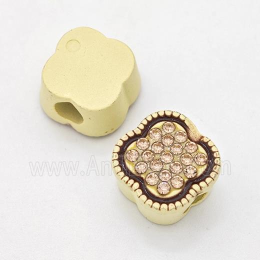 Gold Resin Clover Beads Micro Pave Rhinestone Large Hole