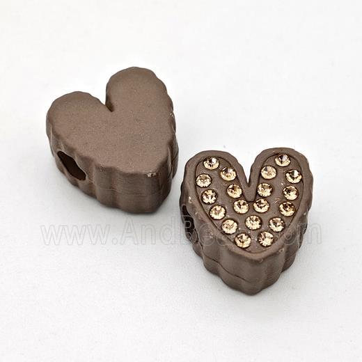 Chocolate Resin Heart Beads Micro Pave Rhinestone Large Hole