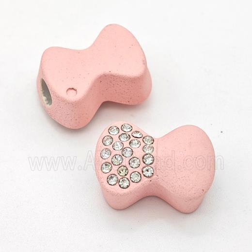 Pink Resin Bow Beads Micro Pave Rhinestone Large Hole