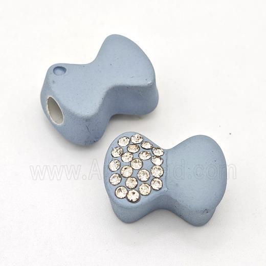 Bluegray Resin Bow Beads Micro Pave Rhinestone Large Hole