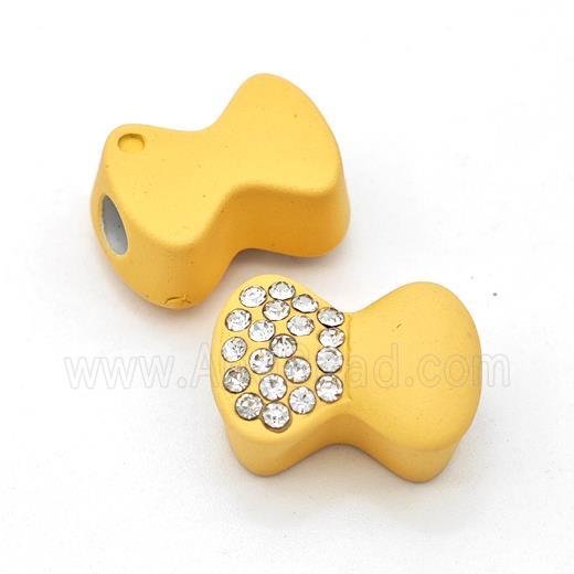 Gold Resin Bow Beads Micro Pave Rhinestone Large Hole
