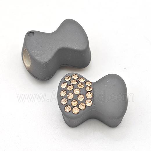 Gray Resin Bow Beads Micro Pave Rhinestone Large Hole