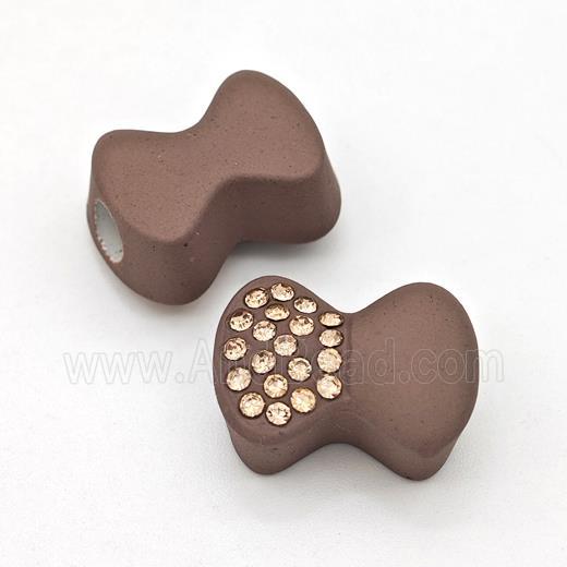 Chocolate Resin Bow Beads Micro Pave Rhinestone Large Hole