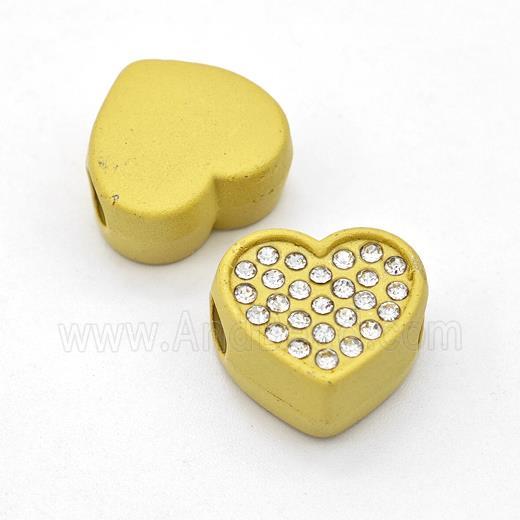 Gold Resin Heart Beads Micro Pave Rhinestone Large Hole
