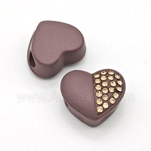 Chocolate Resin Heart Beads Micro Pave Rhinestone Large Hole