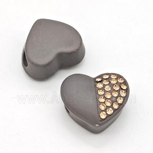 Darkgray Resin Heart Beads Micro Pave Rhinestone Large Hole