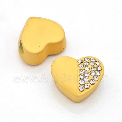 Golden Resin Heart Beads Micro Pave Rhinestone Large Hole