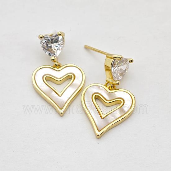 Copper Heart Stud Earrings Pave Shell Gold Plated