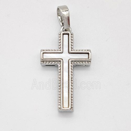 Copper Cross Pendant Pave Shell Platinum Plated