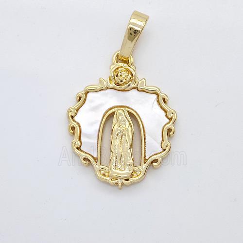 Jesus Charms Copper Pendant Pave Shell Gold Plated