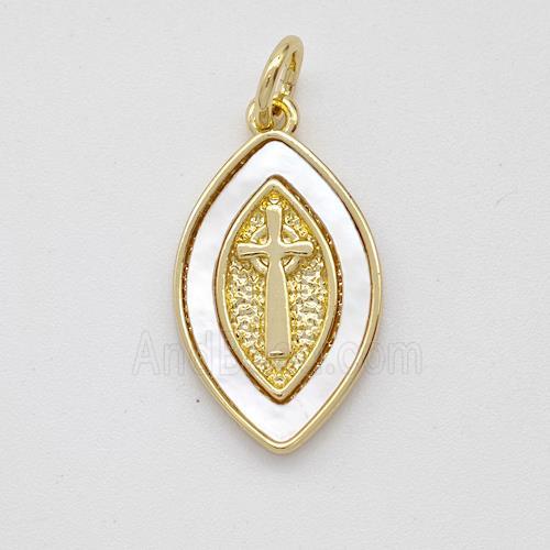 Cross Charms Copper Eye Pendant Pave Shell Gold Plated