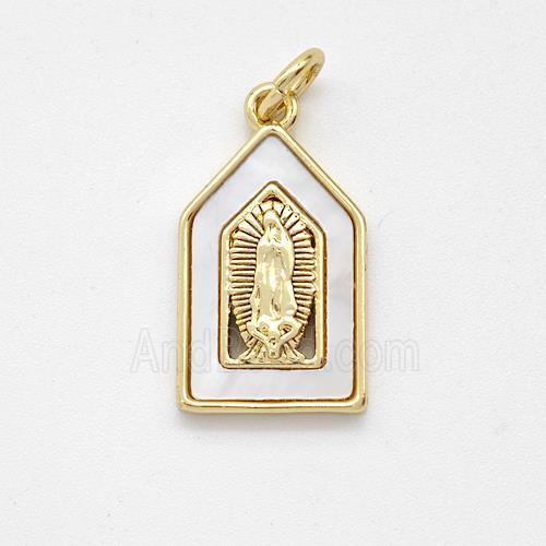 Virgin Mary Charms Copper Pendant Pave Shell Gold Plated