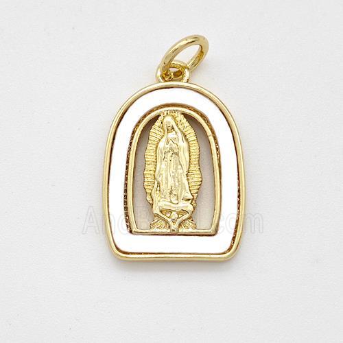 Virgin Mary Charms Copper Pendant Pave Shell Gold Plated