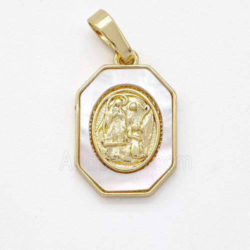 Virgin Mary Charms Copper Pendant Pave Shell Gold Plated