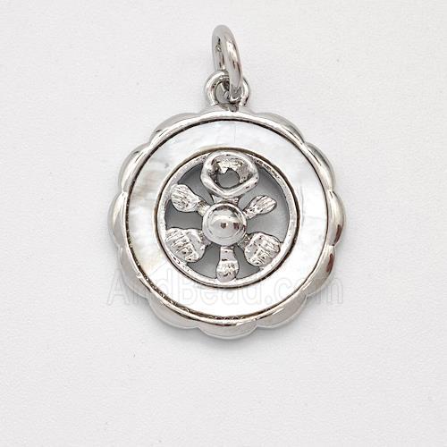 Copper Flower Pendant Pave Shell Platinum Plated