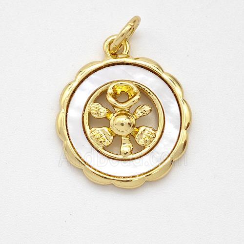 Copper Flower Pendant Pave Shell Gold Plated