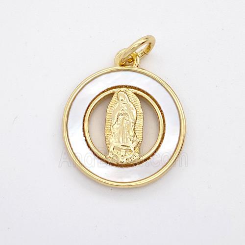 Virgin Mary Charms Copper Pendant Pave Shell Gold Plated