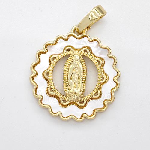 Virgin Mary Charms Copper Pendant Pave Shell Gold Plated