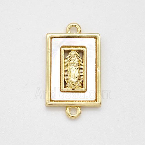 Virgin Mary Charms Copper Rectangle Connector Pave Shell Gold Plated