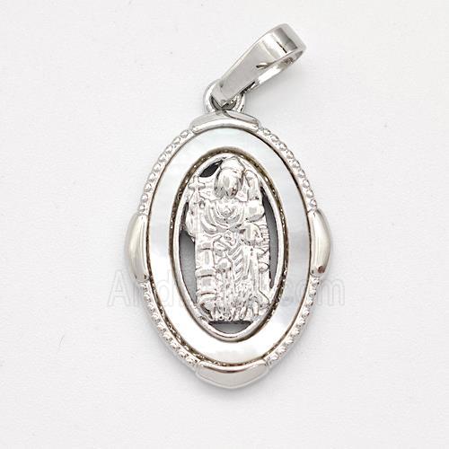 Saint Jude Charms Copper Pendant Pave Shell Platinum Plated