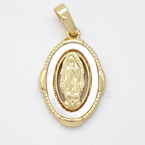Virgin Mary Charms Copper Pendant Pave Shell Gold Plated