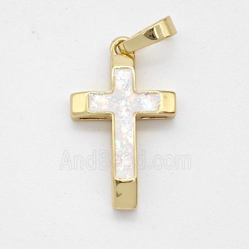 Copper Cross Pendant Pave White Fire Opal 18K Gold Plated