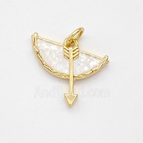 Bow And Arrow Charms Copper Pendant Pave Fire Opal 18K Gold Plated