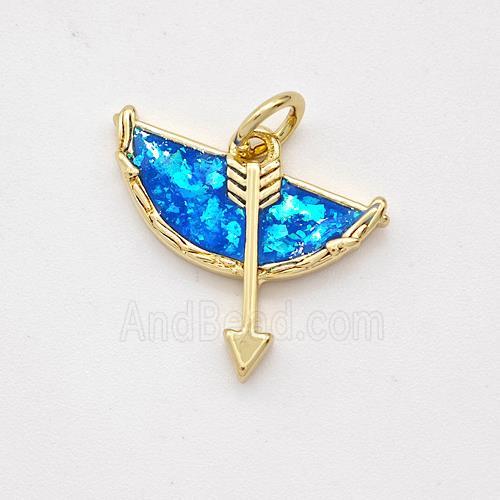 Bow And Arrow Charms Copper Pendant Pave Blue Fire Opal 18K Gold Plated