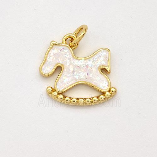 Copper Pony Pendant Pave White Fire Opal 18K Gold Plated