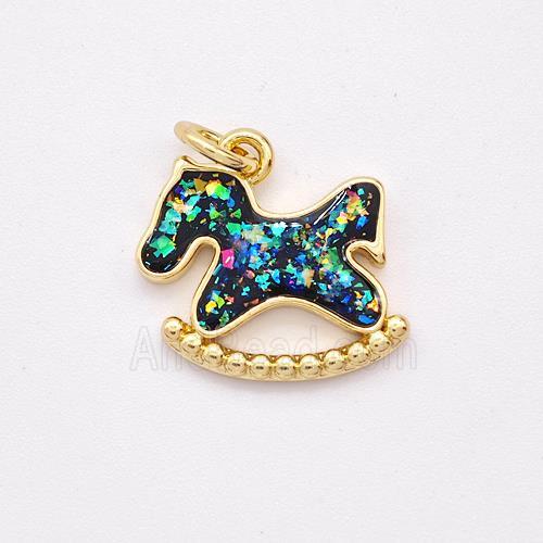 Copper Pony Horse Pendant Pave Fire Opal 18K Gold Plated