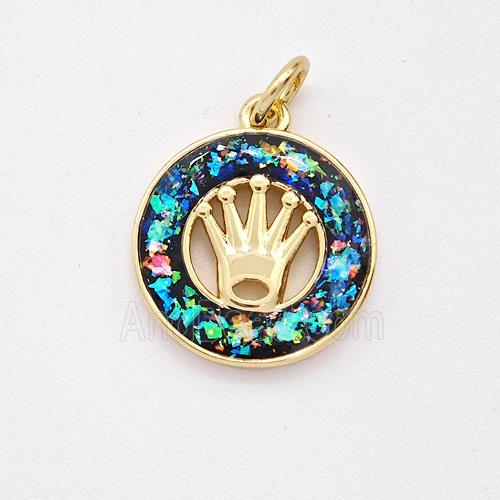 Copper Crown Pendant Pave Fire Opal Circle 18K Gold Plated