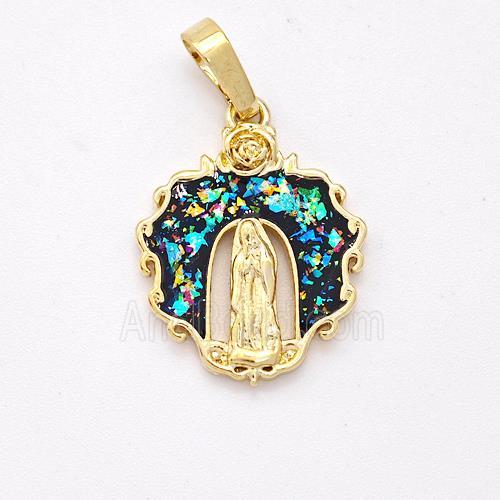 Jesus Charms Copper Pendant Pave Fire Opal 18K Gold Plated