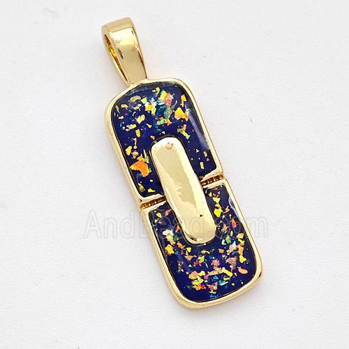 Copper Rectangle Pendant Pave Black Fire Opal 18K Gold Plated