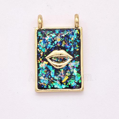 Copper Lips Charms Pendant Pave Fire Opal Rectangle 2loops 18K Gold Plated