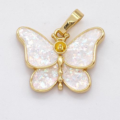 Copper Butterfly Pendant Pave White Fire Opal 18K Gold Plated