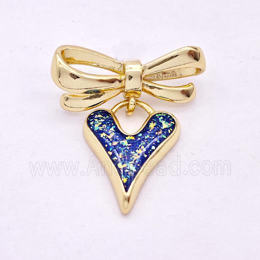 Copper Heart Stud Earrings Pave Fire Opal Bow 18K Gold Plated